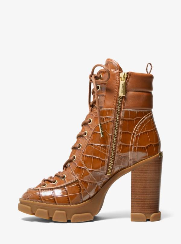 Damske Snurovacie Topanky Michael Kors Ridley Crocodile Embossed Leather Hnede - Topanky Michael Kors Sleva | GXPEH-5498